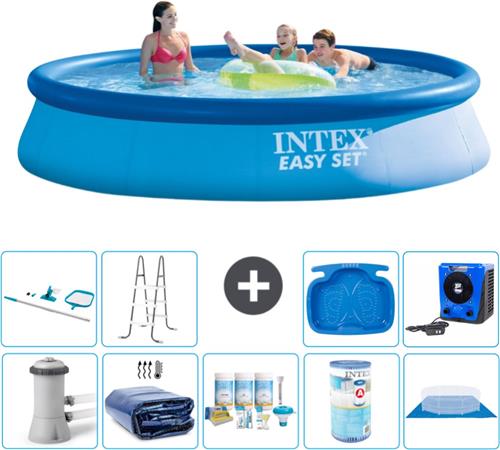 Intex Rond Opblaasbaar Easy Set Zwembad - 396 x 84 cm - Blauw - Inclusief Pomp Solarzeil - Onderhoudspakket - Filter - Grondzeil - Schoonmaakset - Ladder - Voetenbad - Warmtepomp