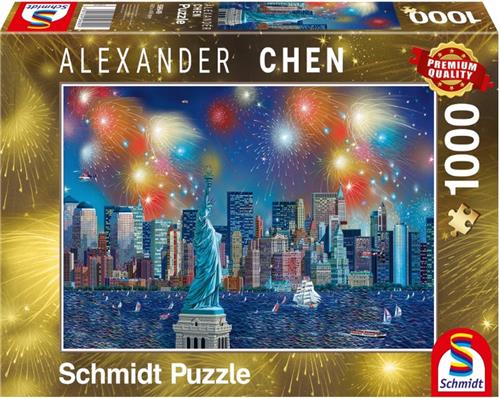 Vuurwerk bij het Vrijheidsbeeld, 1000 stukjes Puzzel