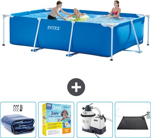 Intex Rechthoekig Frame Zwembad - 300 x 200 x 75 cm - Blauw - Inclusief Solarzeil - Onderhoudspakket - Zwembadfilterpomp - Solar Mat