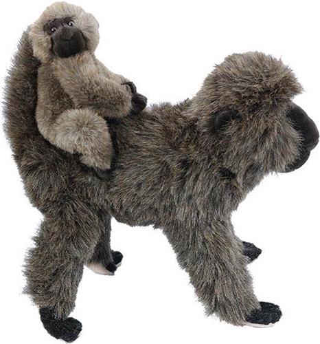 PIA Soft Toys - Pluche Knuffeldier Baviaan staand met baby op rug - 34 cm