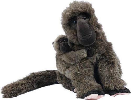 PIA Soft Toys - Pluche Knuffeldier - Baviaan zittend met baby op rug 34 cm