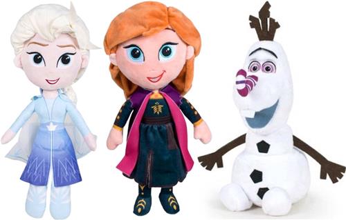 Elsa + Anna + Olaf Disney Frozen Pluche Knuffel 32 cm {Disney Frozen 2 Plush Toy | Speelgoed pop Knuffelpop Knuffeldier voor Kinderen Jongens Meisjes | Anna, Elsa, Sven, Olaf Sneeuwpop}