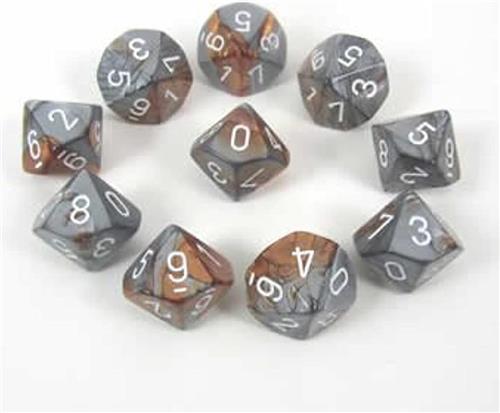 Chessex 10 x D10 Set Gemini - Copper-Steel/White