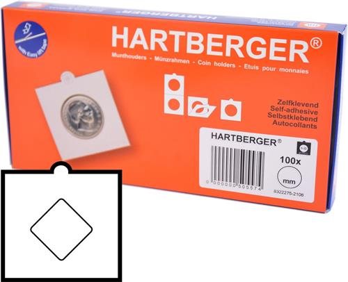 Hartberger munthouders zelfklevend - VIERKANT - 24 mm - voor vierkante munten - 100x - (100 stuks)