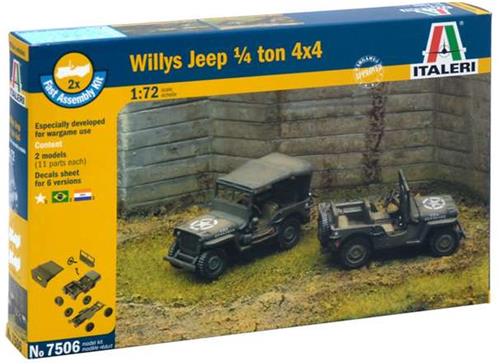 1:72 Italeri 7506 Willys Jeep 1/4 Ton 4X4 (2x) - Fast Assembly Plastic Modelbouwpakket