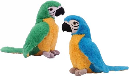 Pia Soft toys Knuffeldier Papegaaien - set 2x - zachte pluche stof - knuffels - groen/blauw - 24 cm