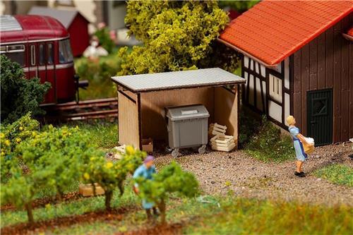 Faller - Dustbin booth with salvaged material container - FA180300 - modelbouwsets, hobbybouwspeelgoed voor kinderen, modelverf en accessoires