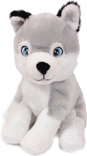 Eco Knuffel Grijs-Witte Husky Zittend - Geborduurde Ogen - 16 cm