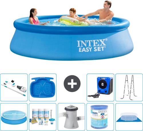 Intex Rond Opblaasbaar Easy Set Zwembad - 305 x 76 cm - Blauw - Inclusief Solarzeil - Onderhoudspakket - Zwembadfilterpomp - Filter - Grondzeil - Stofzuiger - Ladder - Voetenbad - Warmtepomp