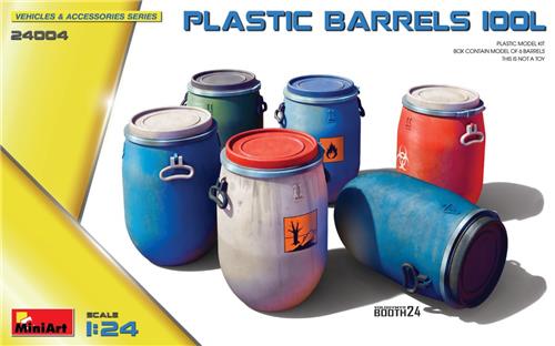 1:24 MiniArt 24004 Plastic Vaten/Drums 100 Liter - 6 Vaten voor Diorama Plastic Modelbouwpakket