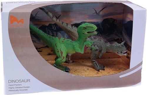 PIA Soft Toys - Velociraptor en Carnotaurus in showbox - PVC - Dinosaurus Prehistoric World - 22 cm