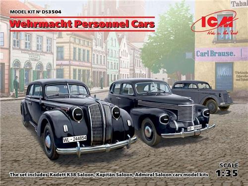 1:35 ICM DS3504 Wehrmacht Personnel Cars (Kadett K38 Saloon, Kapitan Saloon, Admiral Saloon) Plastic Modelbouwpakket