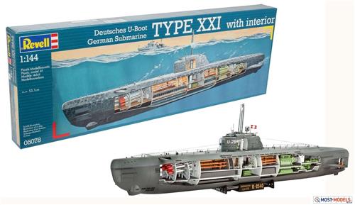 1:144 Revell 05078 Deutsches U-Boot Typ XXI mit Interieur Plastic Modelbouwpakket