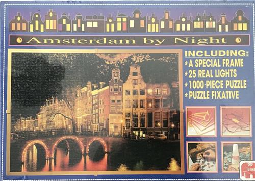 Jumbo 1000-delige puzzel Amsterdam by Night, inclusief frame en verlichting