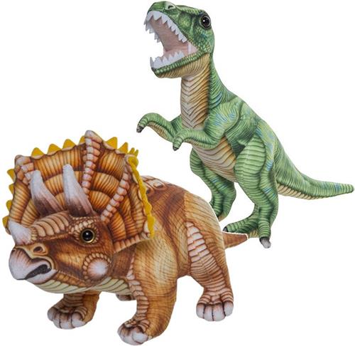 Speelgoed set van 2x pluche dino knuffels T-Rex en Triceratops van ongeveer 30 cm