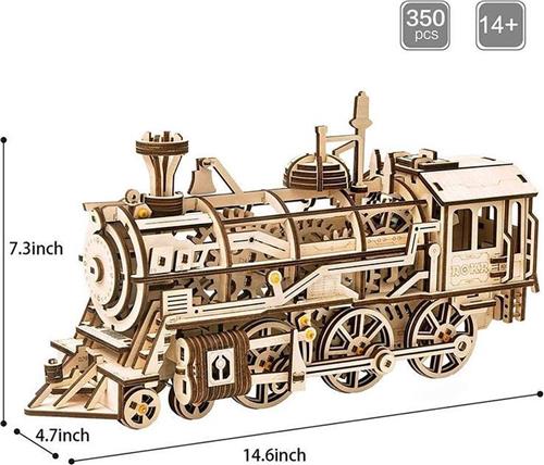 Houten 3D puzzel voor volwassenen | Locomotief | mechanisch, beweegt op veeraandrijving | Vrije tijd | Ontspanning | Tot rust komen | Robotime | Model bouwpakket