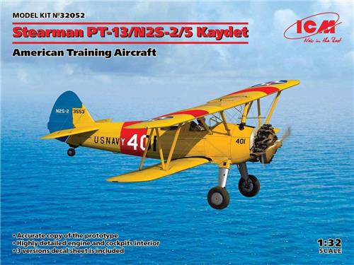 1:32 ICM 32052 Stearman PT-13/N2S-2/5 Kaydet, American Training Aircraft Plastic Modelbouwpakket