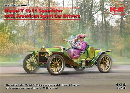 1:24 ICM 24026 Model T 1913 Speedster with American Sport Car Drivers Plastic Modelbouwpakket