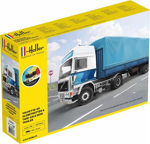 1:32 Heller 57703 Volvo F-12-20 Globetrotter w Trailer - Starter Kit Plastic Modelbouwpakket