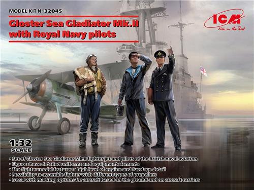 1:32 ICM 32045 Gloster Sea Gladiator Mk.II - with Royal Navy pilots Plastic Modelbouwpakket