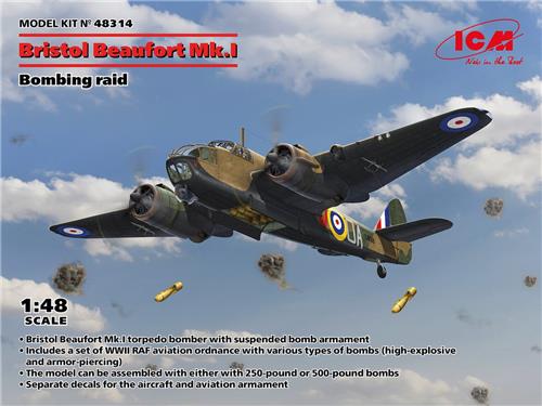 1:48 ICM 48314 Bristol Beaufort Mk.I - Bombing raid - Propeller Vliegtuig Plastic Modelbouwpakket