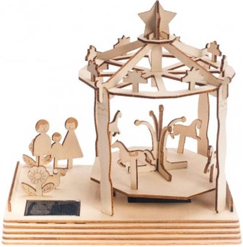 3D Houten Puzzel op Zonne-energie, Merry-Go-Round, PZ020, 21x24x16cm