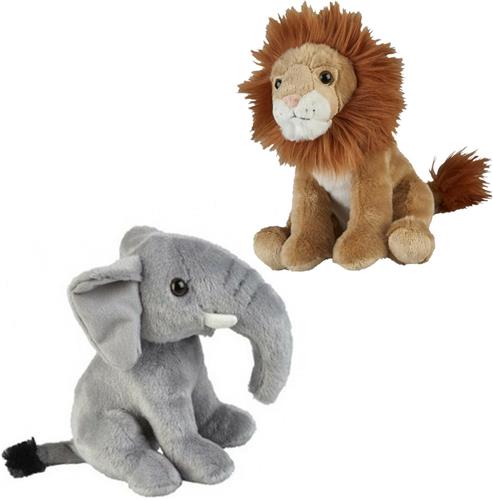 Ravensden - Knuffeldieren set leeuw en olifant pluche knuffels 18 cm