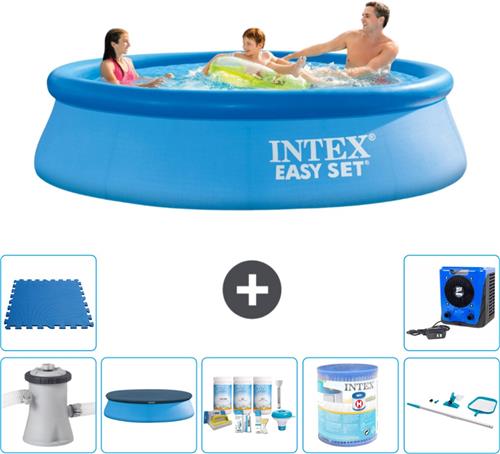 Intex Rond Opblaasbaar Easy Set Zwembad - 305 x 76 cm - Blauw - Inclusief Pomp Afdekzeil - Onderhoudspakket - Filter - Schoonmaakset - Vloertegels - Warmtepomp