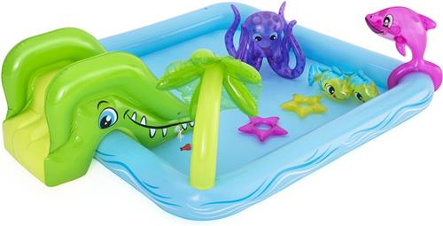 Bestway Kinderzwembad met Glijbaan - Incl. Opblaas Waterspeelgoed - 239 x 206 x 86 CM - 308 L - Waterdieren