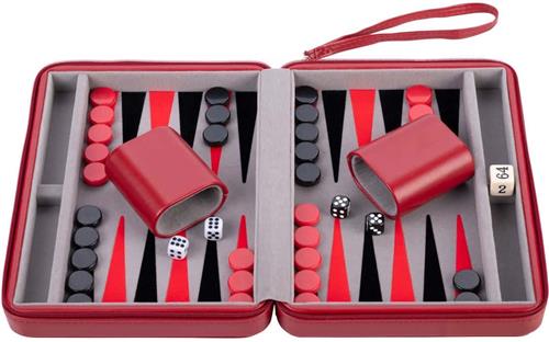 Backgammon reiseditie grijs / zwart / rood - 23 x 17 cm