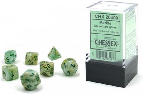 Chessex Marble Mini-Polyhedral Green/dark green Dobbelsteen Set (7 stuks)