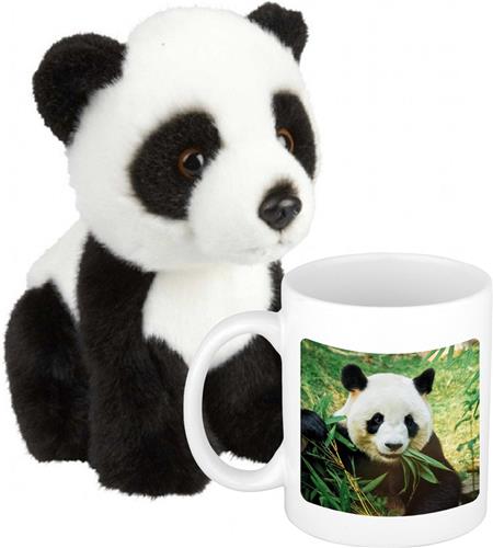 Panda Cadeauset kind - Panda knuffel 18 cm en foto Drinkbeker 300ml