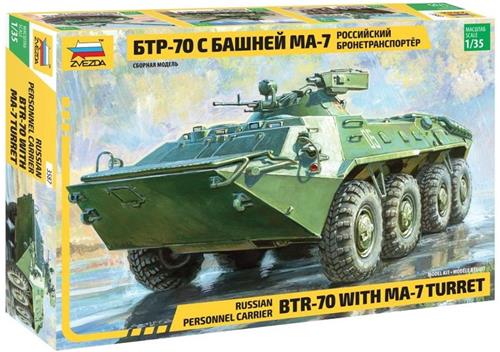 1:35 Zvezda 3587 BTR-70 met MA-7-koepel - Russische Personeelsvervoerder Plastic Modelbouwpakket