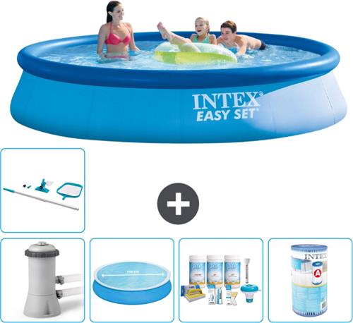 Intex Rond Opblaasbaar Easy Set Zwembad - 396 x 84 cm - Blauw - Inclusief Pomp Solarzeil - Onderhoudspakket - Filter - Schoonmaakset - Warmtepomp