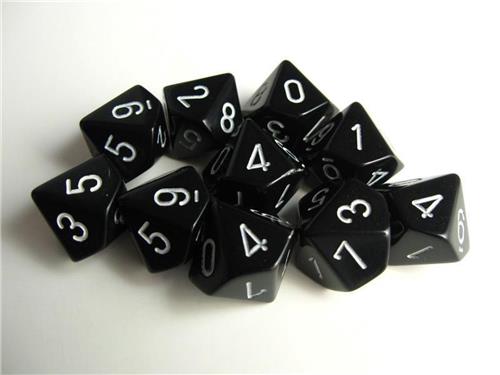 Chessex Opaque Black/white D10 Dobbelsteen Set (10 stuks)