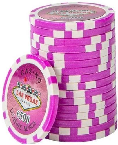 Las Vegas Poker Chips 500,- paars (25 stuks)-pokerchips-pokerfiches-ABS chips-pokerspel-pokerset-poker set