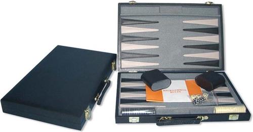 Backgammon Koffer 46 cm. Zwart Effen HOT Games