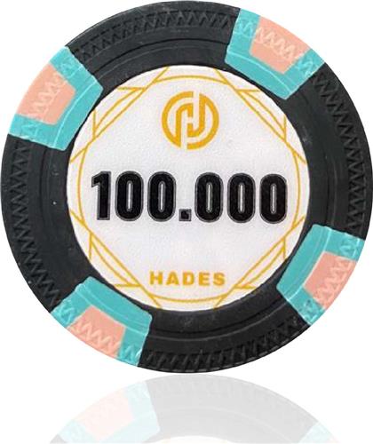 Hades MTT Classic Poker Chips 100.000 zwart (25 stuks) - pokerchips - pokerfiches - poker fiches - clay chips - pokerspel - pokerset - poker set