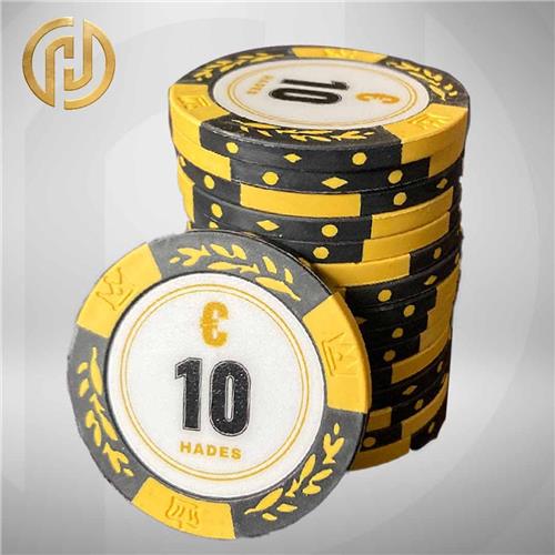 Hades Cashgame Classic Poker Chips 10,- geel (25 stuks) - pokerchips - pokerfiches - poker fiches - clay chips - pokerspel - pokerset - poker set