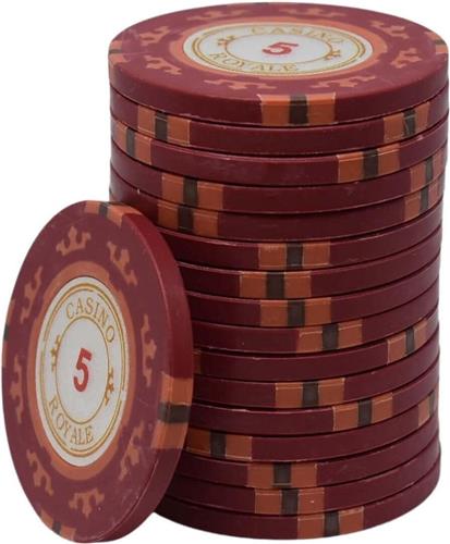 Casino Royale poker chips 5 rood (25 stuks)- pokerchips- pokerfiches- poker fiches - Clay chips - pokerspel - pokerset - poker set