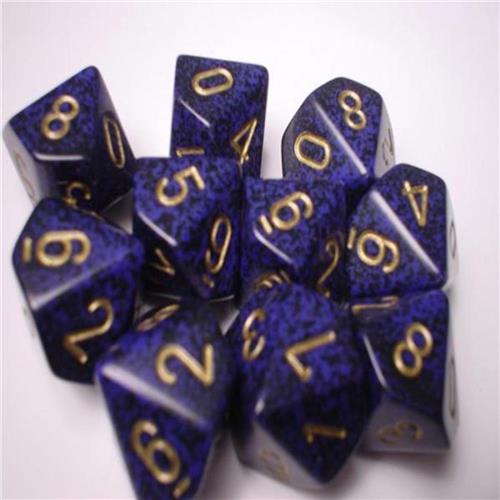 Chessex Golden Cobalt Speckled D10 Dobbelsteen Set (10 stuks)