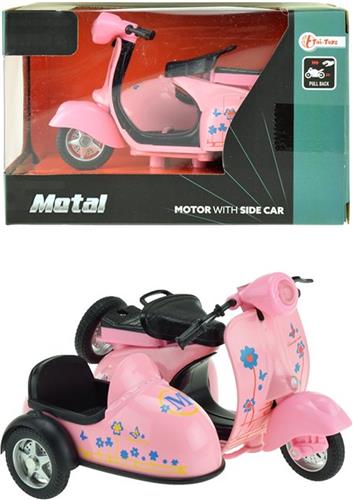 Toi-toys Metal Pull Back Motor Met Zijspan Roze 11,5 Cm