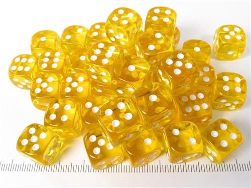 Chessex Translucent Yellow/white D6 12mm Dobbelsteen Set (36 stuks)