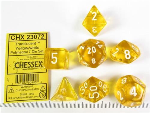 Translucent Yellow/white Polyhedral 7-Die Set