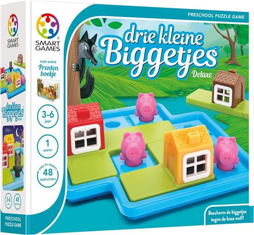 SmartGames - Drie Kleine Biggetjes Deluxe - Kleuterspel vanaf 3 jaar - 48 puzzel opdrachten - met extra sprookjesboek