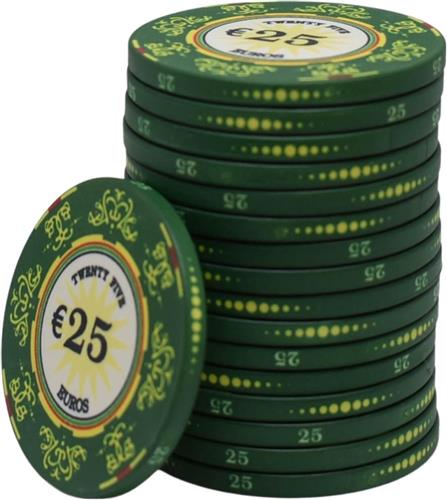 Macau deluxe keramische cashgame poker chips 25,- groen (25 stuks) - pokerchips - pokerfiches - poker fiches - keramisch - pokerspel - pokerset - poker set