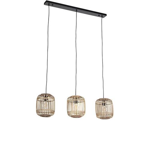 QAZQA manila - Landelijke Hanglamp eettafel voor boven de eettafel | in eetkamer - 3 lichts - L 1000 mm - Beige - Woonkamer | Slaapkamer | Keuken