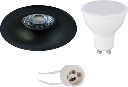 LED Spot Set - Pragmi Nora Pro - GU10 Fitting - Inbouw Rond - Mat Zwart - 6W - Natuurlijk Wit 4200K - Ø82mm