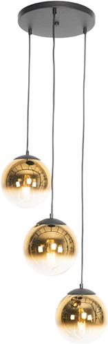 QAZQA pallon - Art Deco Hanglamp eettafel - 3 lichts - Ø 45 cm - Zwart Goud - Woonkamer | Slaapkamer | Keuken