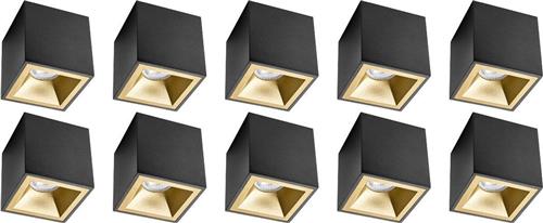 Opbouwspot 10 Pack - Pragmi Cliron Pro - GU10 Fitting - Opbouw Vierkant - Mat Zwart/Goud - Aluminium - Verdiept - Ø90mm